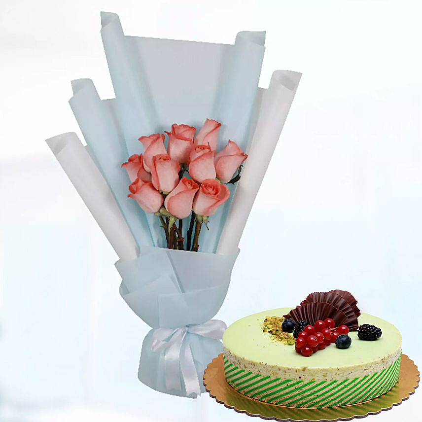 10 Orange Roses & Kifaya Cake 8 Portions