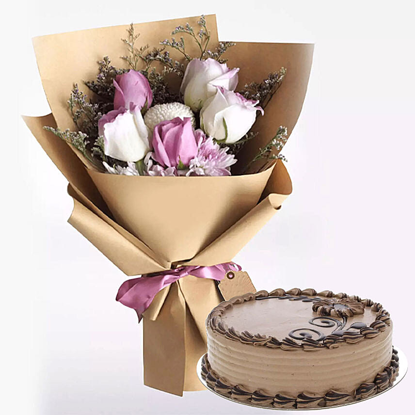 Choco Butter Cream Cake with Mixed Flowers