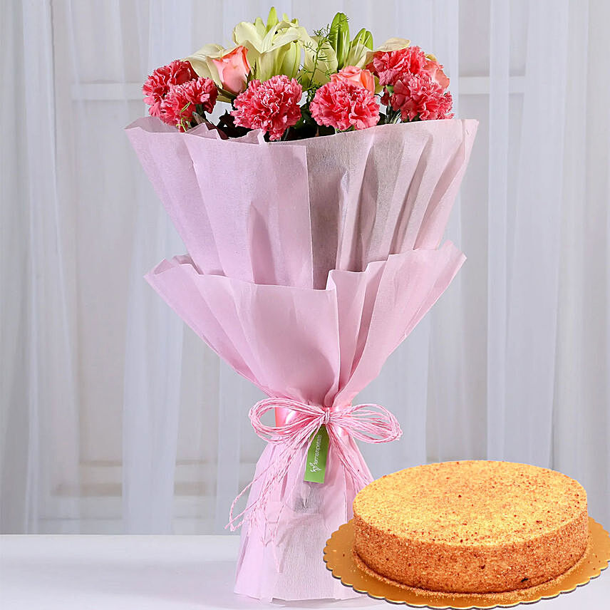 Lovely Flower Posy & Honey Cake 4 Portions