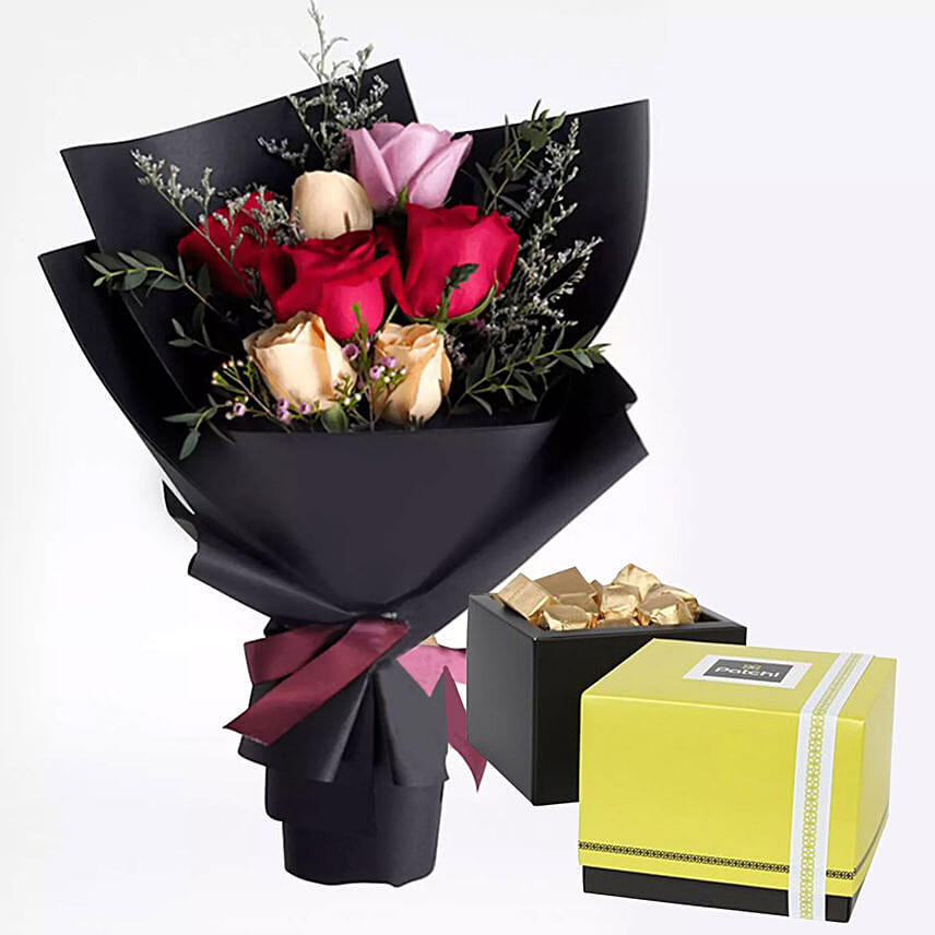 Mixed Roses Posy & Patchi Chocolates 500 gms