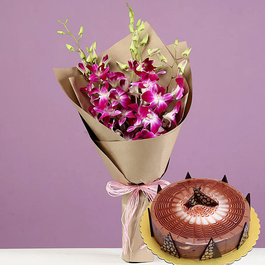 Purple Orchids & Cappuccino Cake 12 Portions