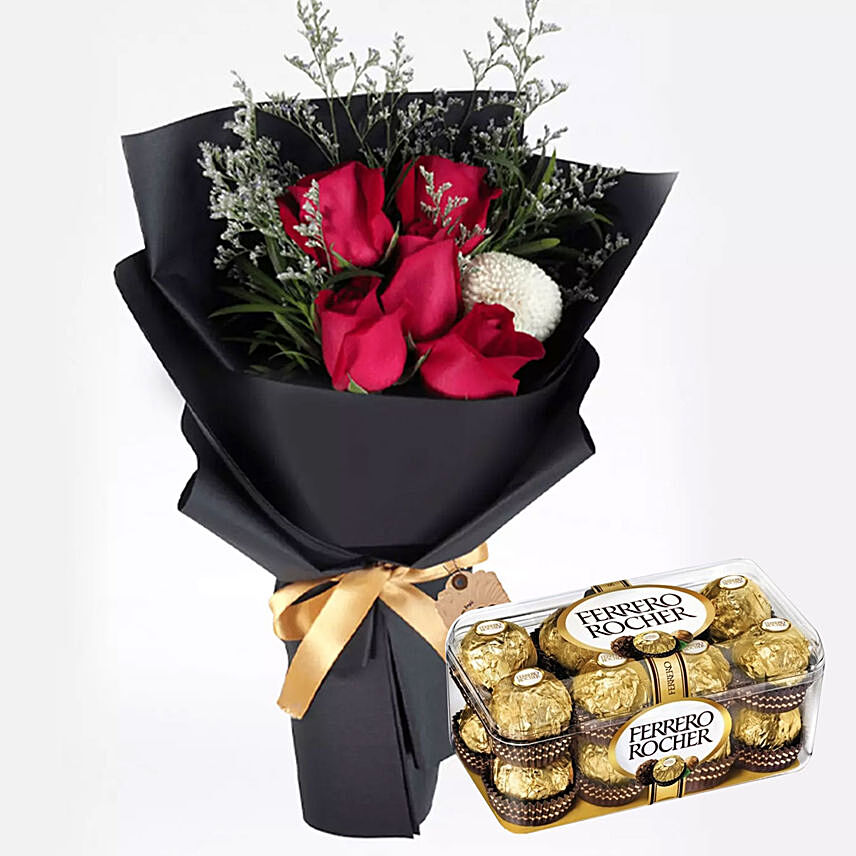 Romantic Red Roses & Ferrero Rocher 16 Pcs