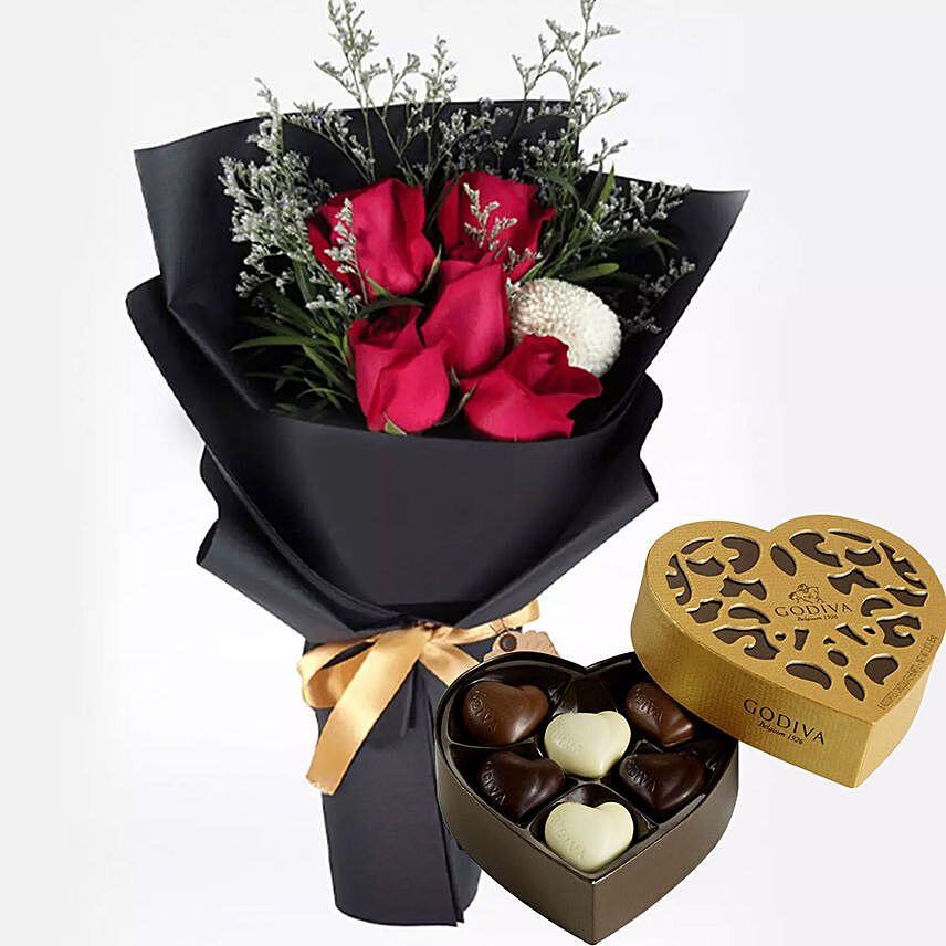 Romantic Red Roses & Godiva Chocolates 250 gms