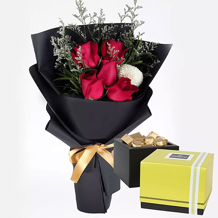 Romantic Red Roses & Patchi Chocolates 250 gms