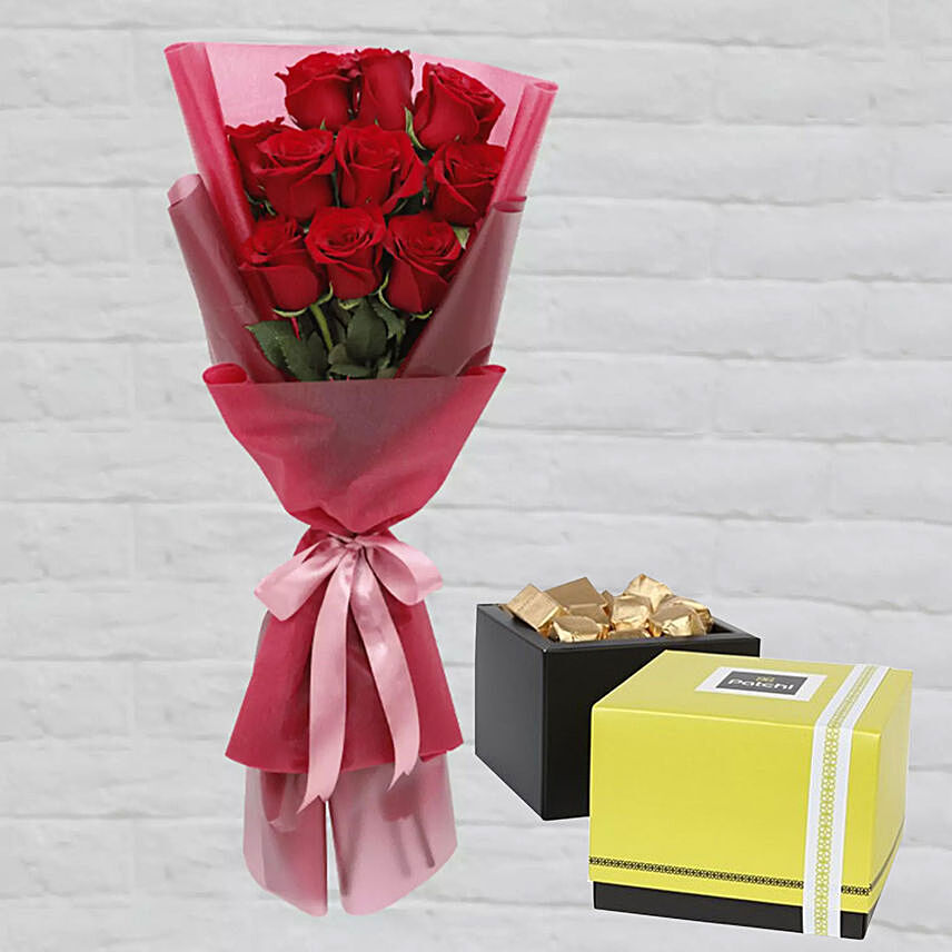 Romantic Red Roses Posy & Patchi Chocolates 500 gms