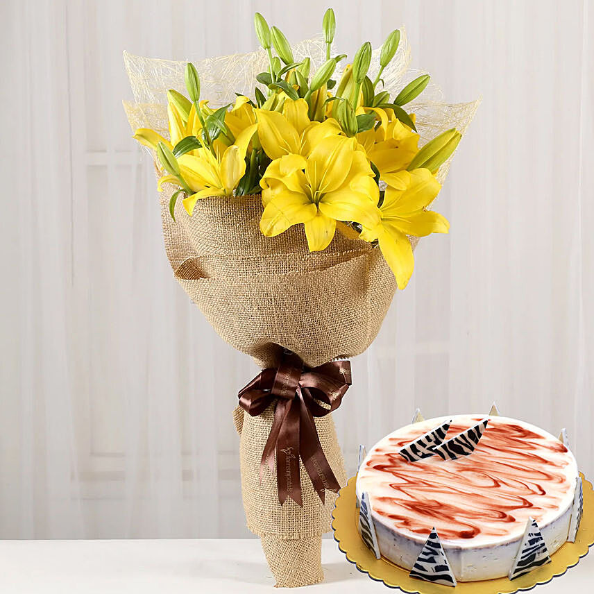 Yellow Lilies & Choco Vanilla Cake 4 Portions