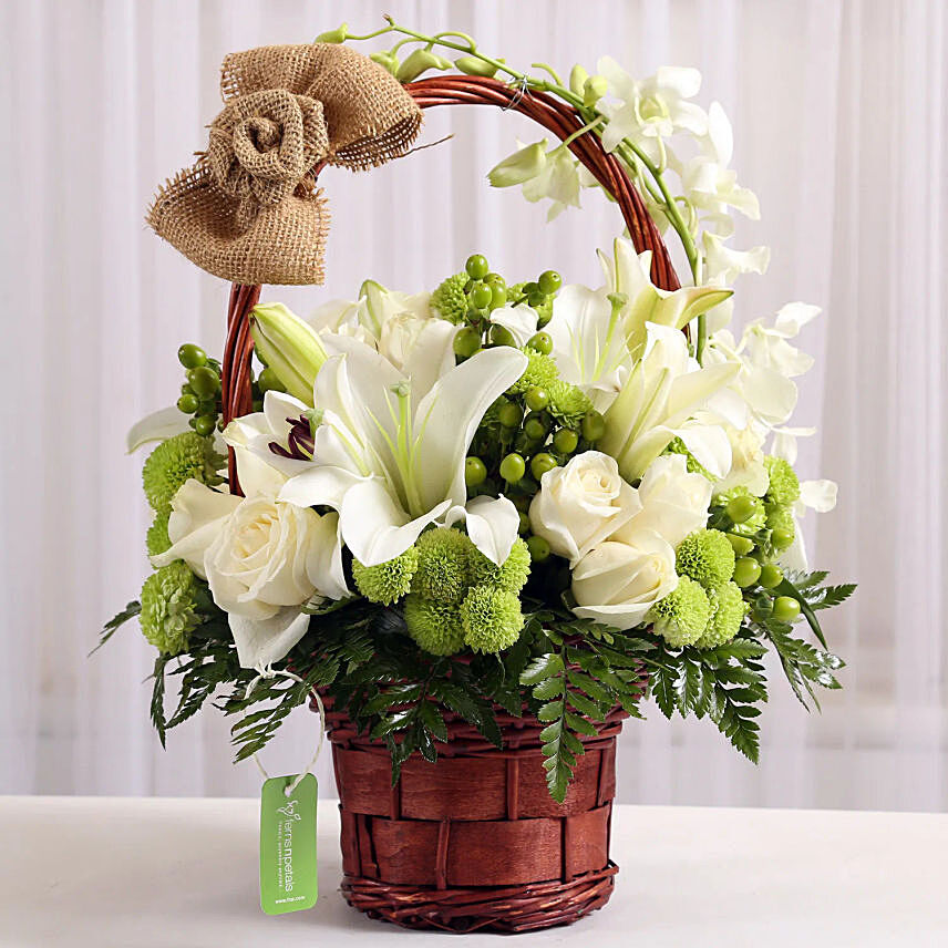 Basket of Mixed White Flowers