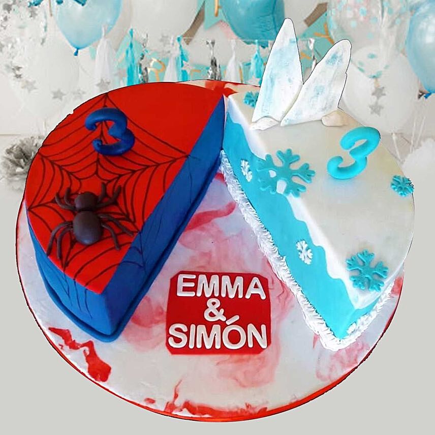 Frozen And Spiderman Theme Cake 8 Portions Vanilla
