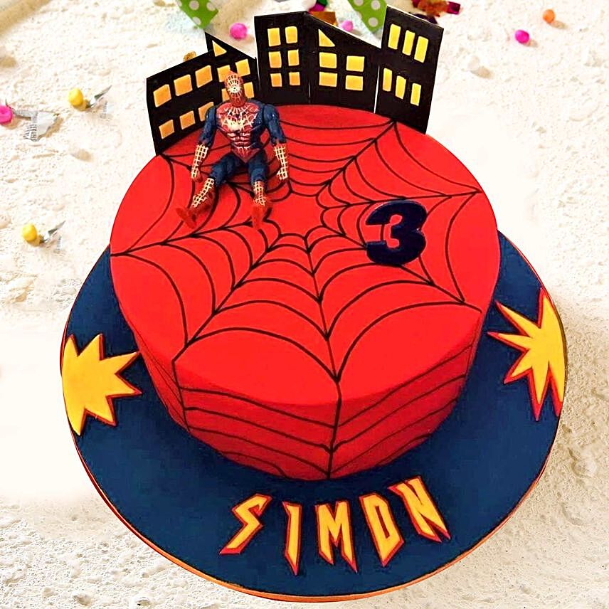 Spiderman Theme Cake 16 Portions Chocolate
