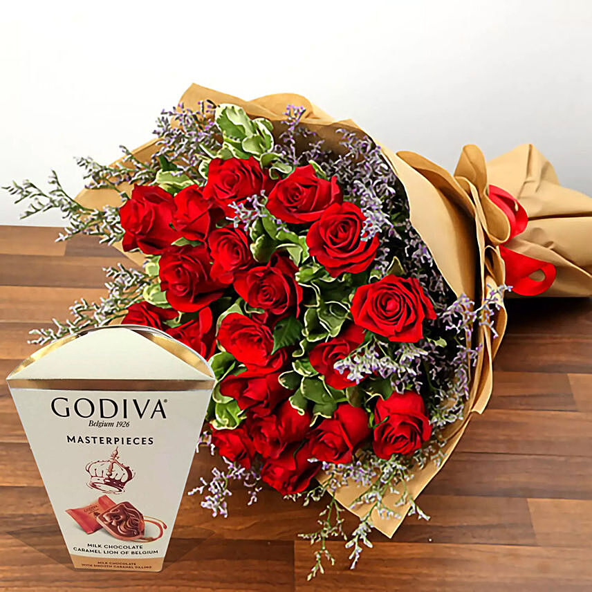 Valentine Special Roses & Godiva Chocolates