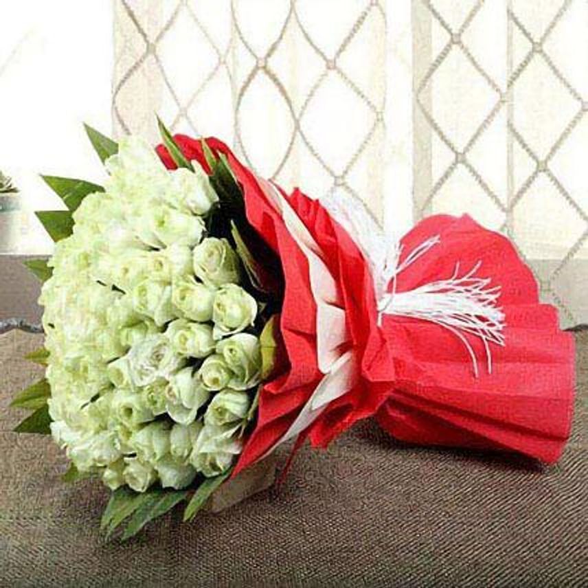 Beautifully Wrapped White Roses Bunch