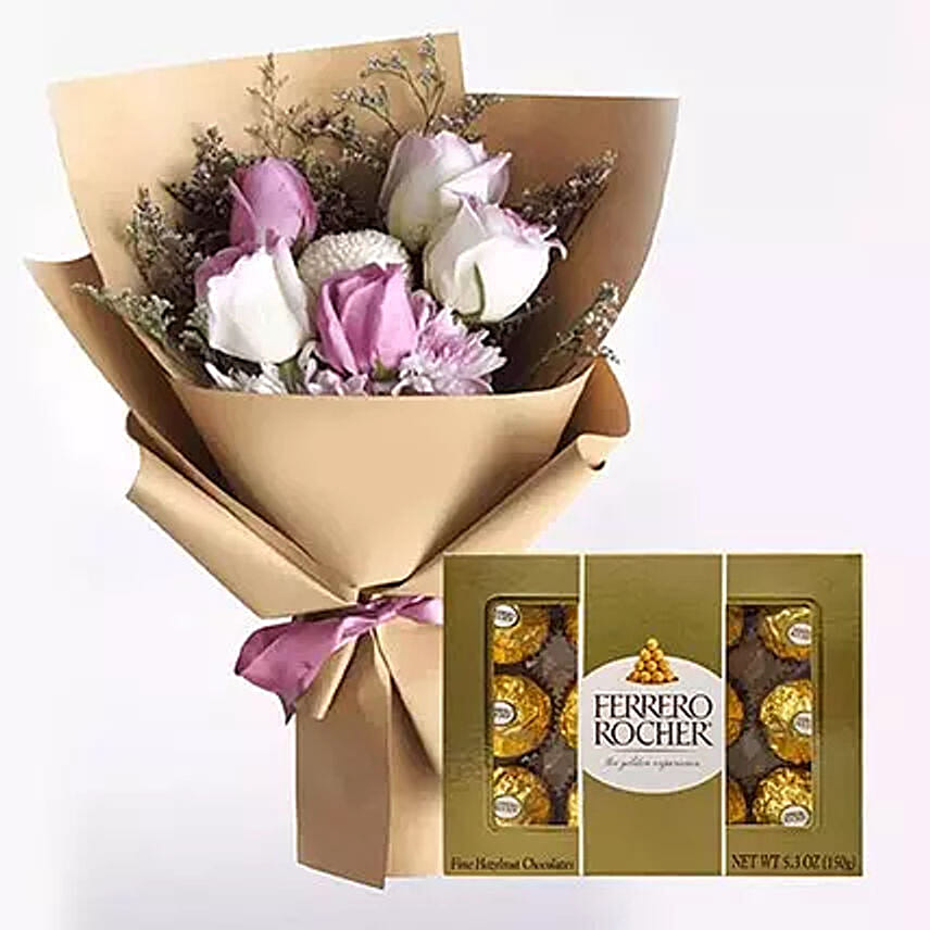 White Purple Flowers & Ferrero Rocher Chocolate