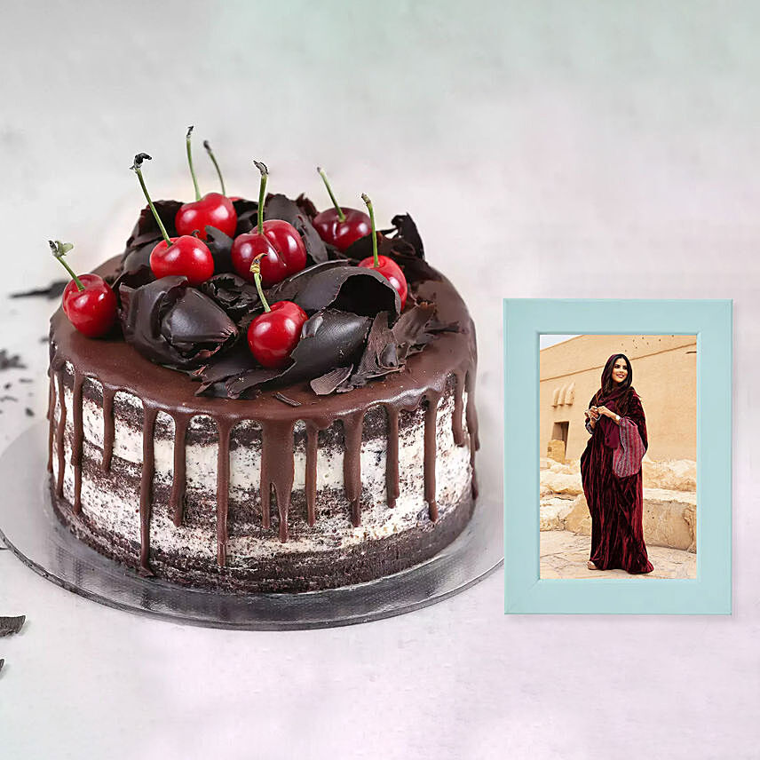 Black Forest Cake And Classy Light Blue Photo Frame