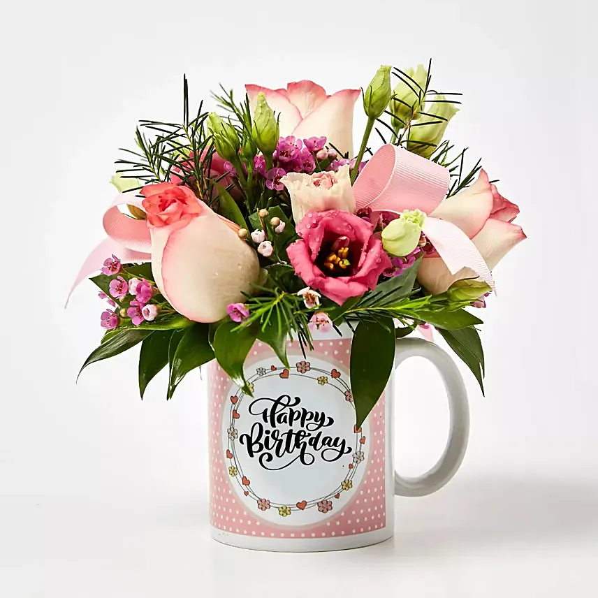 Birthday Mug Flowers Arrangement