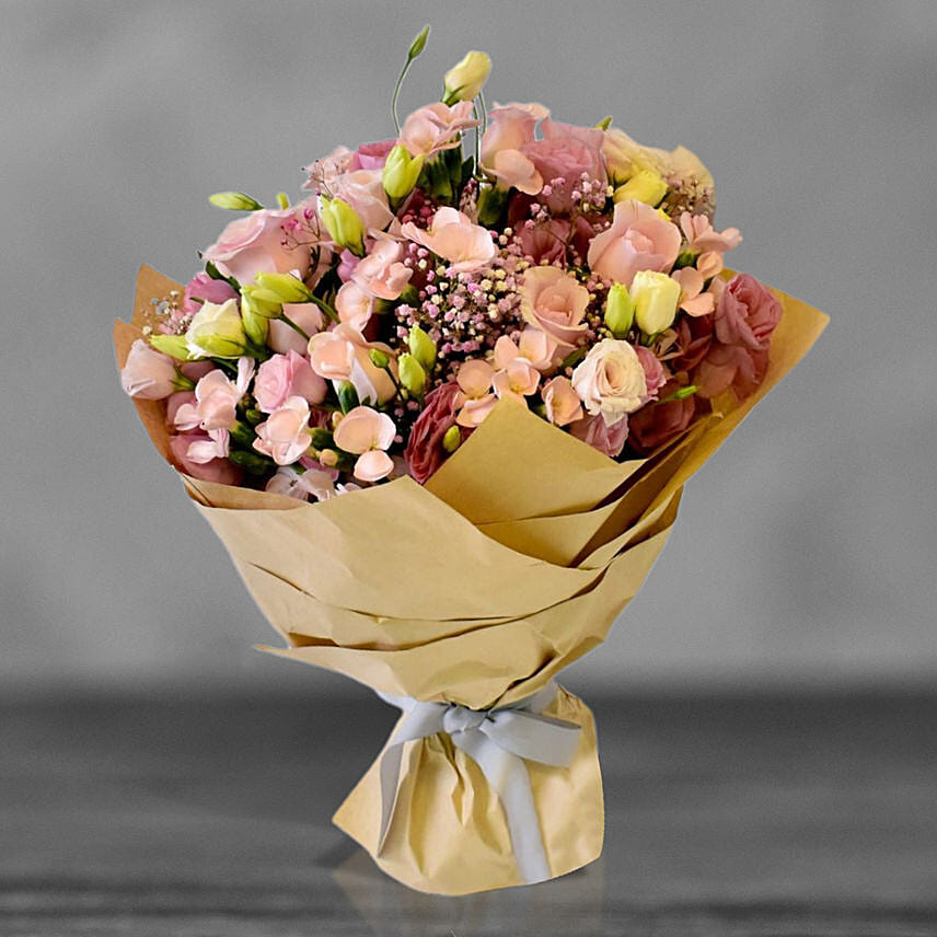 Pink Roses And Lisianthus Bouquet