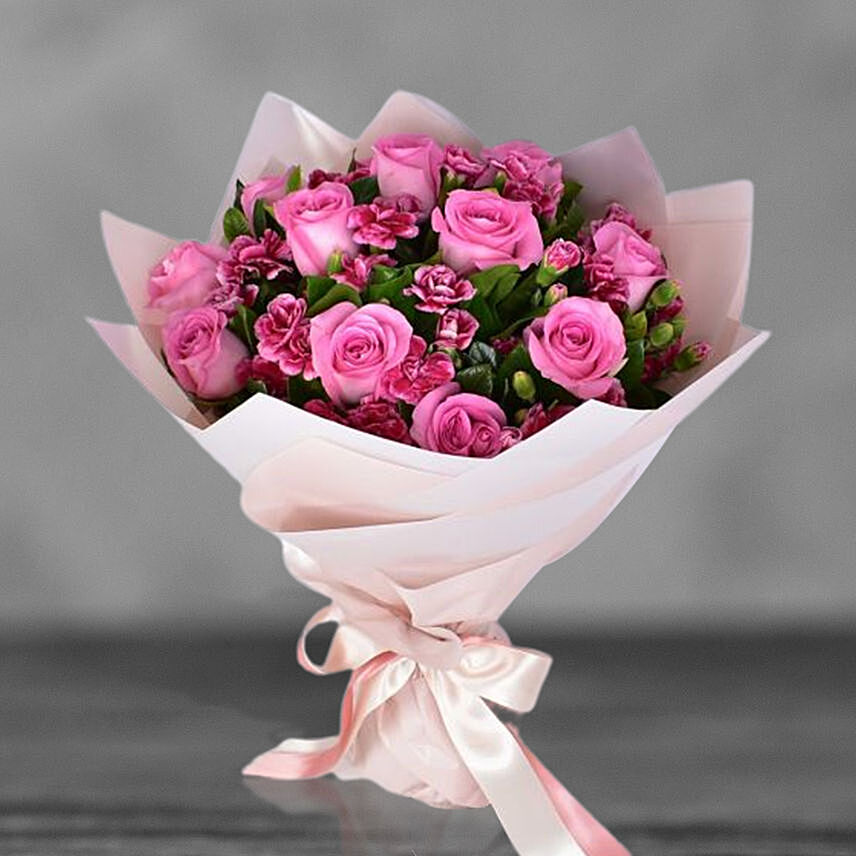 Pink Roses With Carnations Bouquet