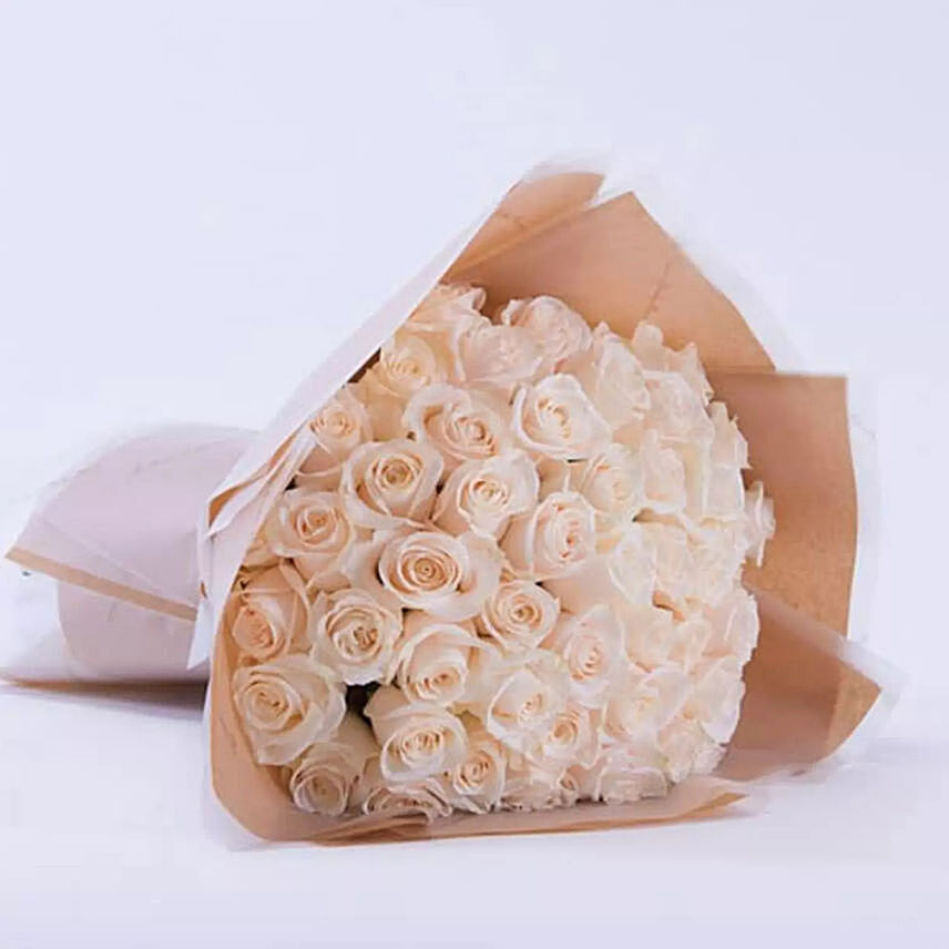 Beautifully Tied With Ribbon White Rose Bouquet