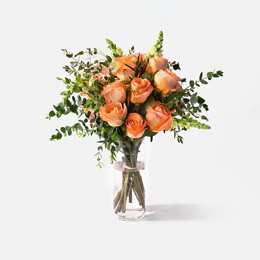 Blooming Peach Rose N Snapdragon Vase Arrangement