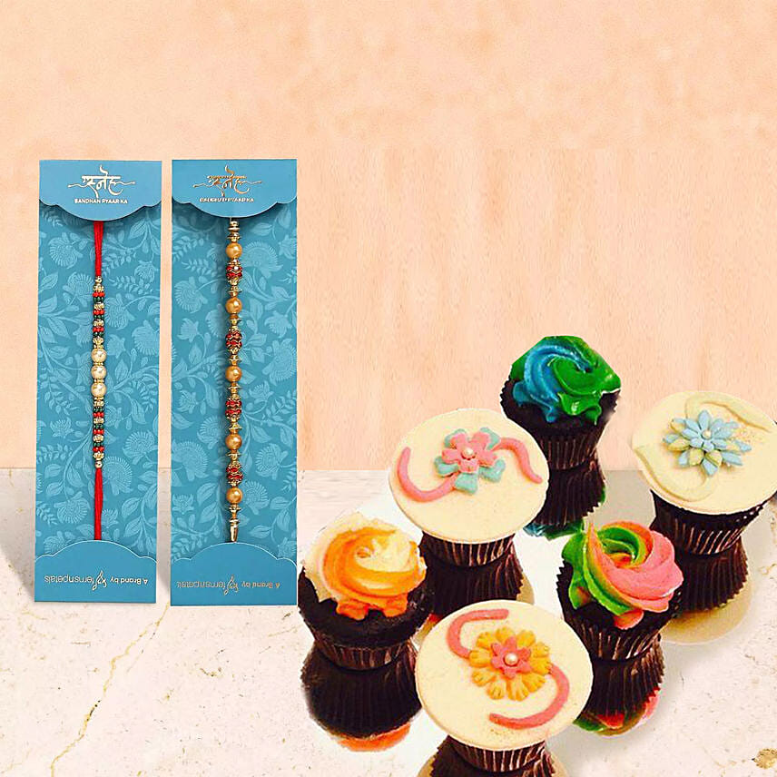 Set Of 2 Rakhi With Cupcake