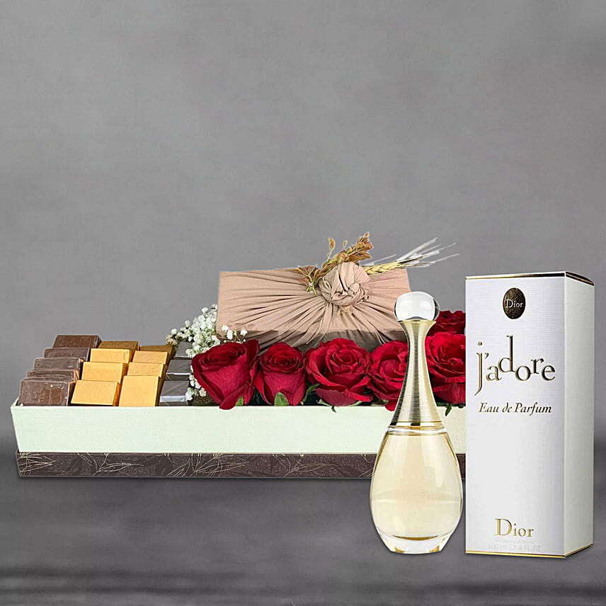 Dior Jador Perfume And Chocolates With Red Roses