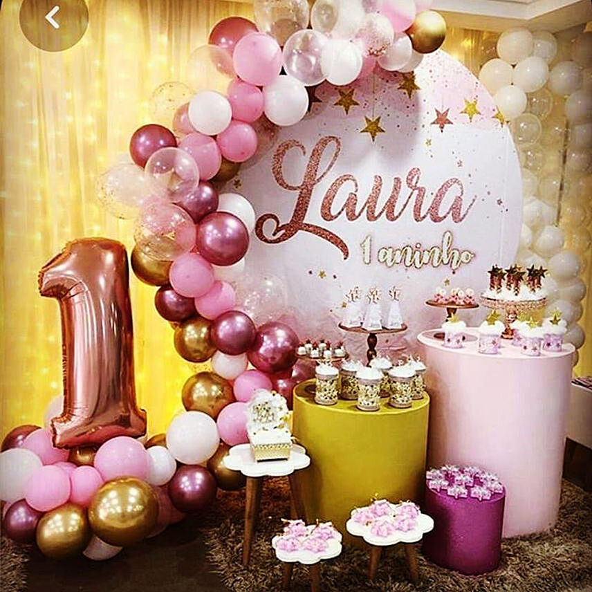 Personalised Pink And White Theme Balloon Decor