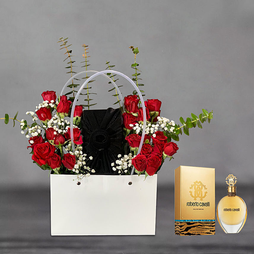 Roberto Cavali Womens Perfume And Red Roses
