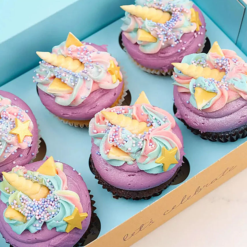 Unicorn Theme Red Velvet Cupcakes Set Of 6