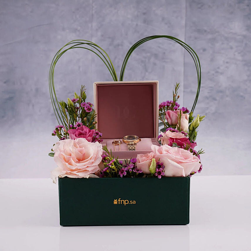 DICI Womens Gold Analog Watch With Flower Box