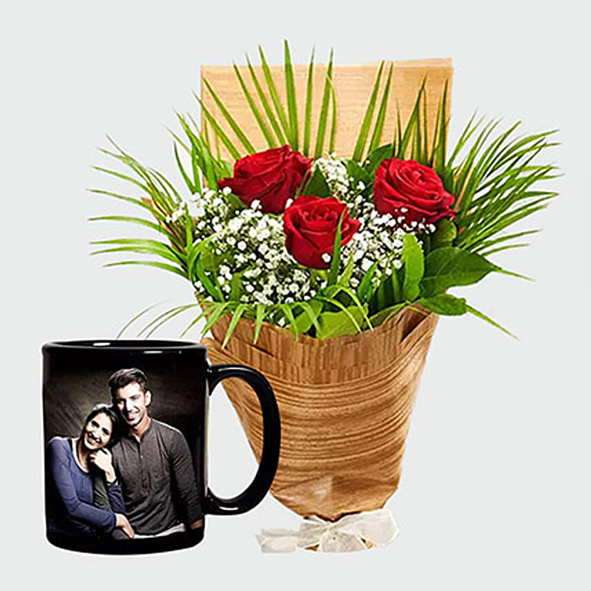 Personalised Mug And Red Roses: 