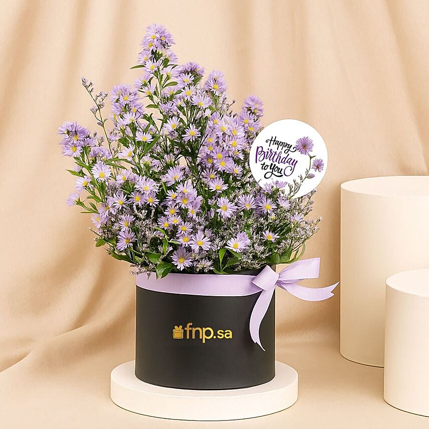 Birthday Wishes Aster Flowers Black Box: 