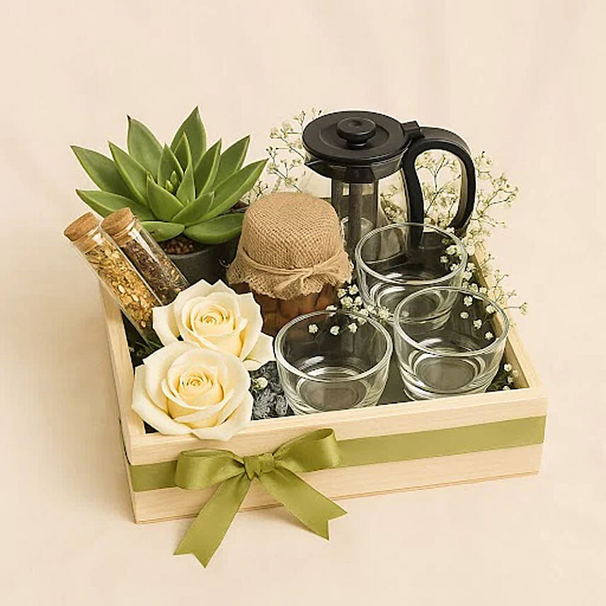 Coffee Serving Tray With Flowers N Plants: Fathers Day Gifts to Saudi Arabia