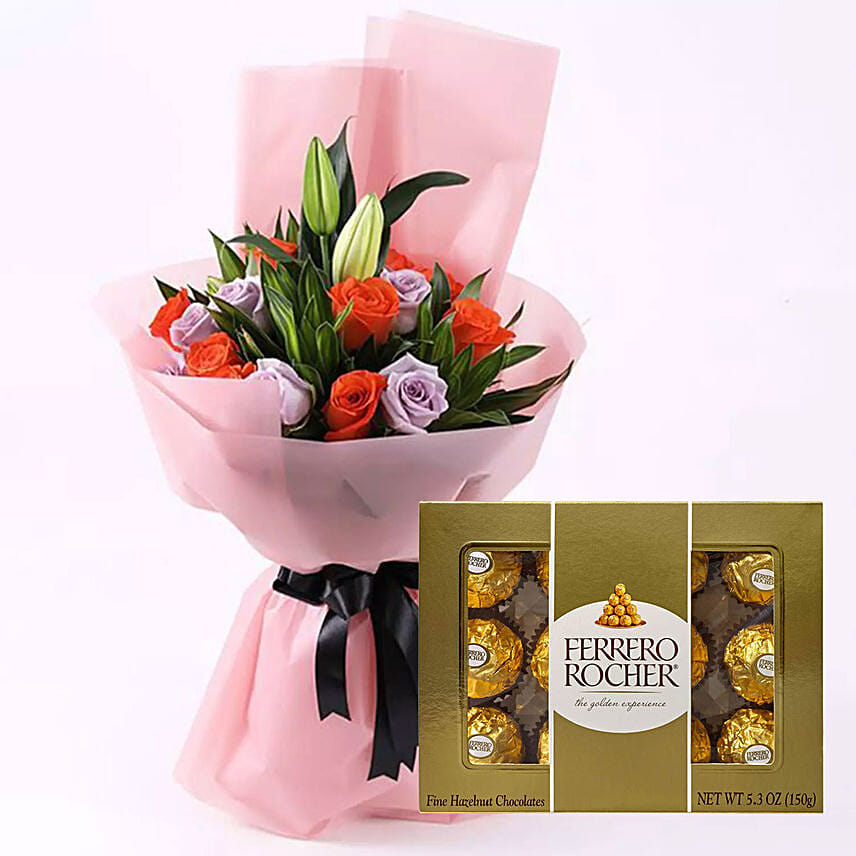 Elegant Flower Bouquet & Ferrero Rocher: 