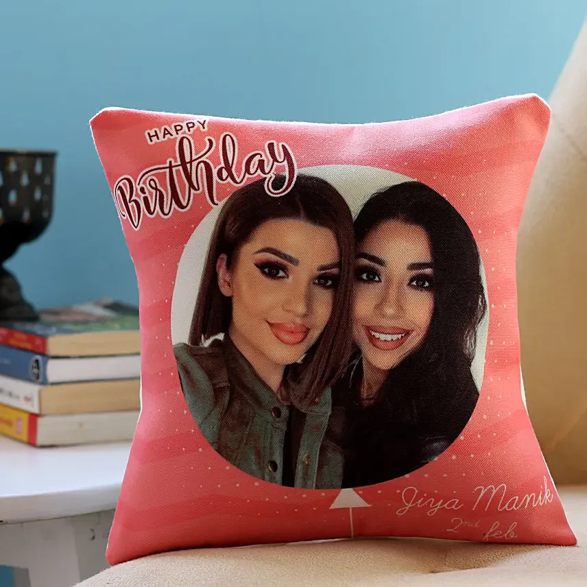 Personalised Pink Birthday Cushion: Send Personalised Gifts to Saudi Arabia