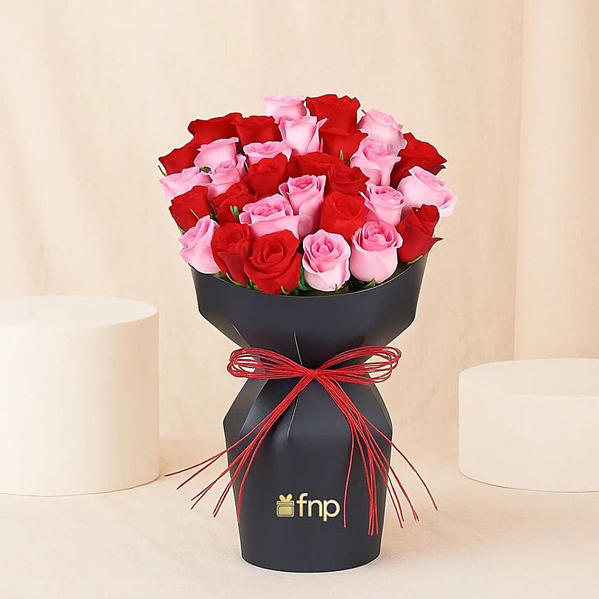 Fnp Red Roses Online Pink N Red Roses Bouquet In New Nice Packaging Gift Delivery in ...