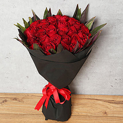 50 Red Roses Bouquet With Black Wrapping: Flowers To Al Khobar