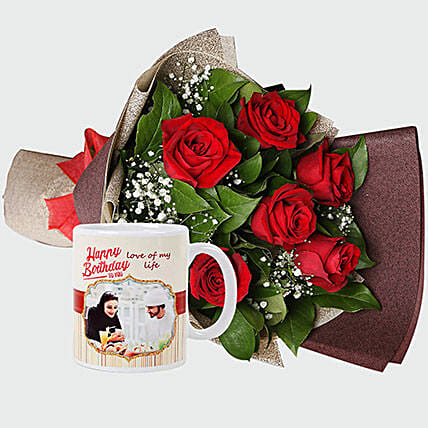 Roses Bouquet And Personalised Mug: Gifts To Al Khobar