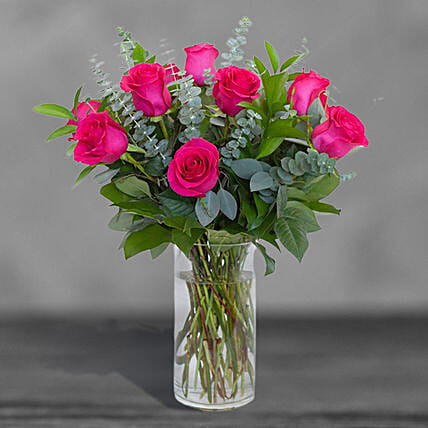 12 Lovely Pink Roses Glass Vase Arrangement: 