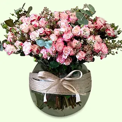 Exquisite Pink Spray Roses Vase Arrangement: Send Anniversary Gifts to Saudi Arabia