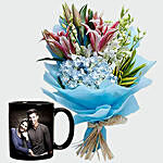 Oriental Lilies Bouquet And Personalised Mug