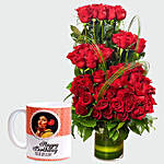 Red Roses Arrangement And Personalised Mug