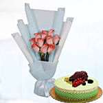 10 Orange Roses & Kifaya Cake 8 Portions