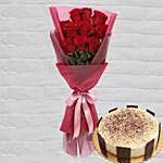 10 Red Roses & Tiramisu Cake 4 Portions