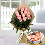 16 Baby Pink Roses & Choco Vanilla Cake 8 Portions
