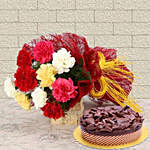 Beautiful Carnations & Choco Mousse Cake 4 Portions