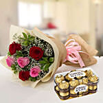 Beautiful Roses & Ferrero Rocher 16 Pcs
