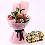 Elegant Flower Bouquet & Ferrero Rocher 16 Pcs