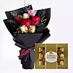 Mixed Roses Posy & Ferrero Rocher 12 Pcs