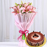Pink Asiatic Lilies & Cappuccino Cake 4 Portions