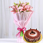 Pink Asiatic Lilies & Cappuccino Cake 12 Portions