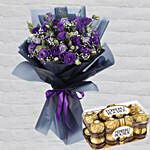 Purple Lisianthus & Ferrero Rocher 16 Pcs